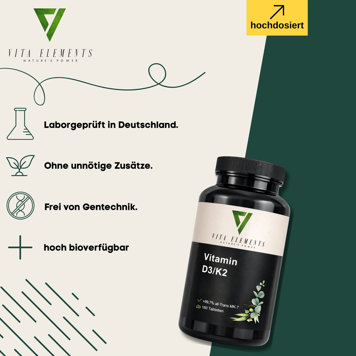 Vitamin D3 K2 tablets | Lab-tested in Germany | Dietary supplement | Vegan