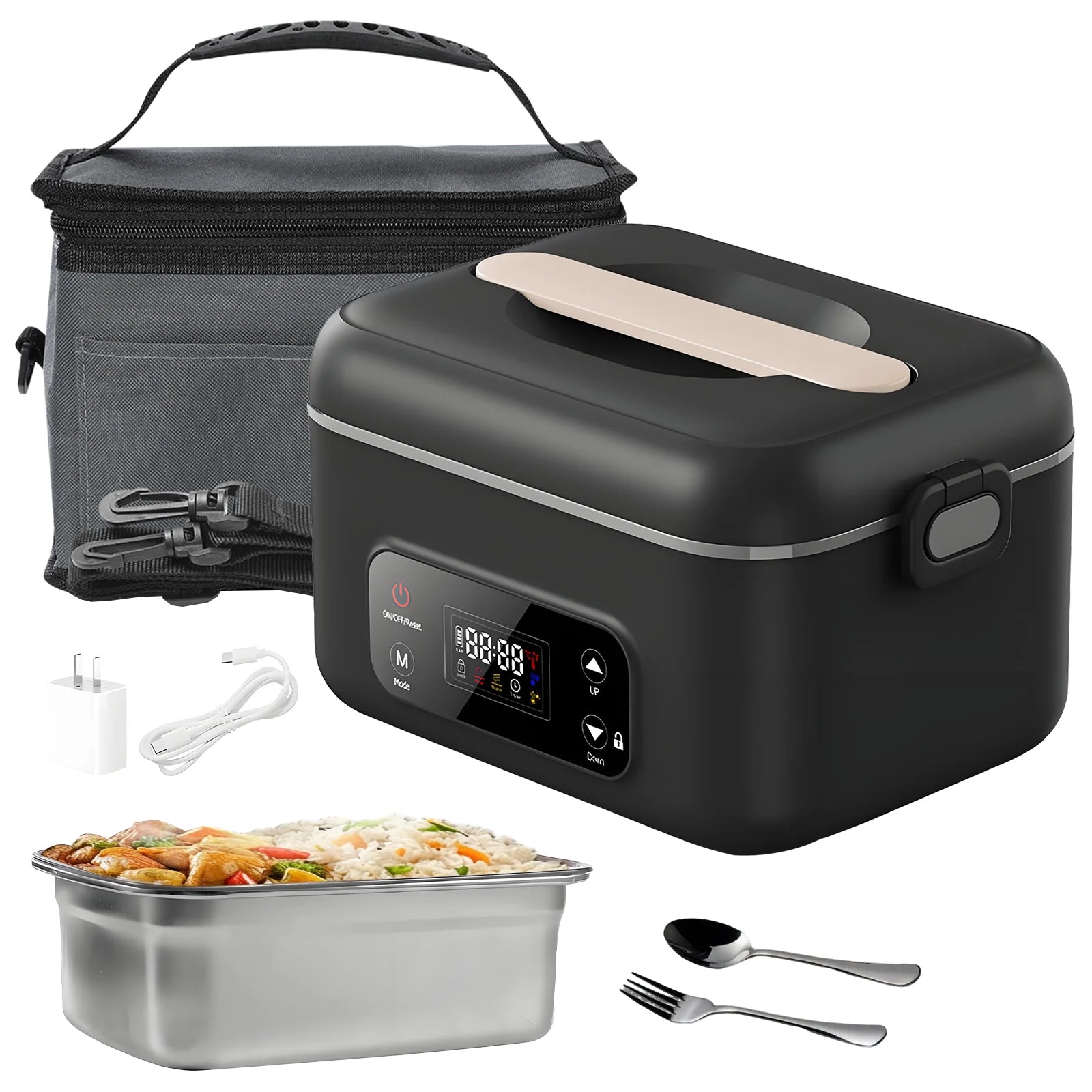 Portable Electric Lunch Box, 1L Capacity & 16000mAh Power Bank, Wireless Self-Heating for Work Travel Car Office