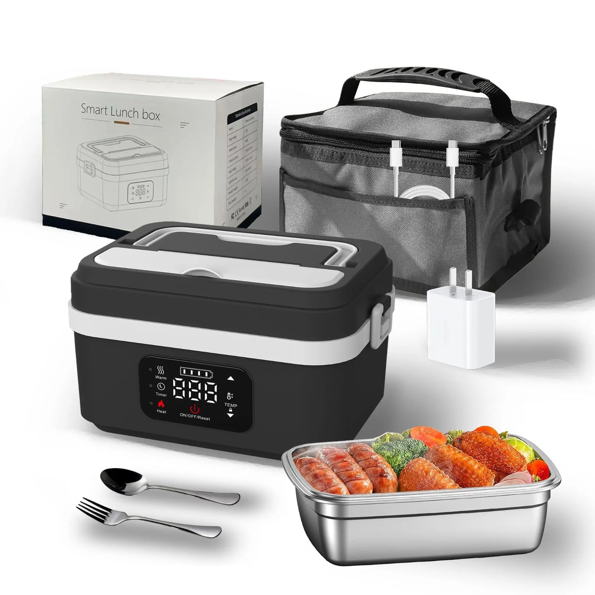 Portable Electric Lunch Box, 1L Capacity & 16000mAh Power Bank, Wireless Self-Heating for Work Travel Car Office