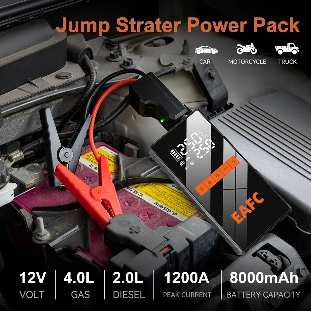 EAFC 1200A Car Jump Starter 150PSI Air Compressor 2-in-1 Air pump 8000mAh Portable Booster Powerful Car Battery Starting Device