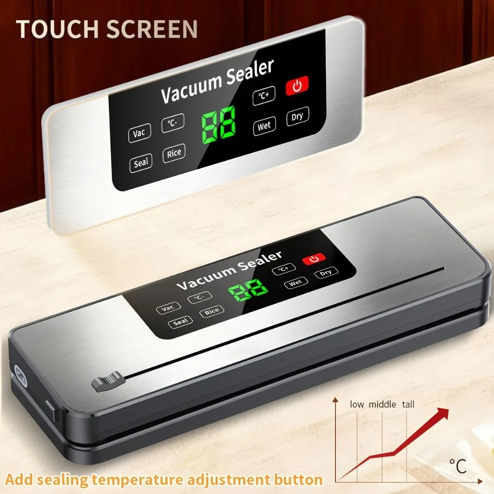 Rechargeable Cordless Sous Vide Machine, 30cm Adjustable Temperature Food Sealer with Built-In Food Cutter