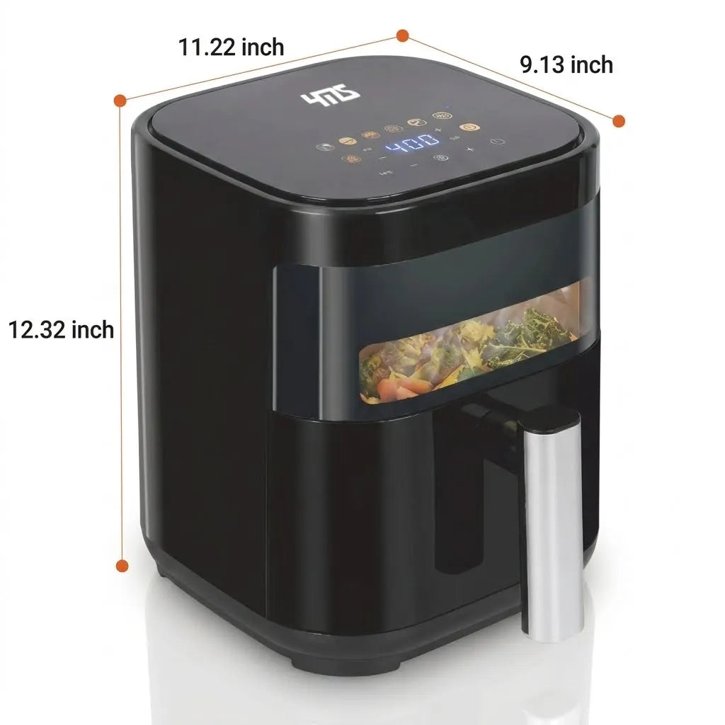 YMS 3.2QT Touchscreen Air Fryer with Visible Window, Black, 8-in-1