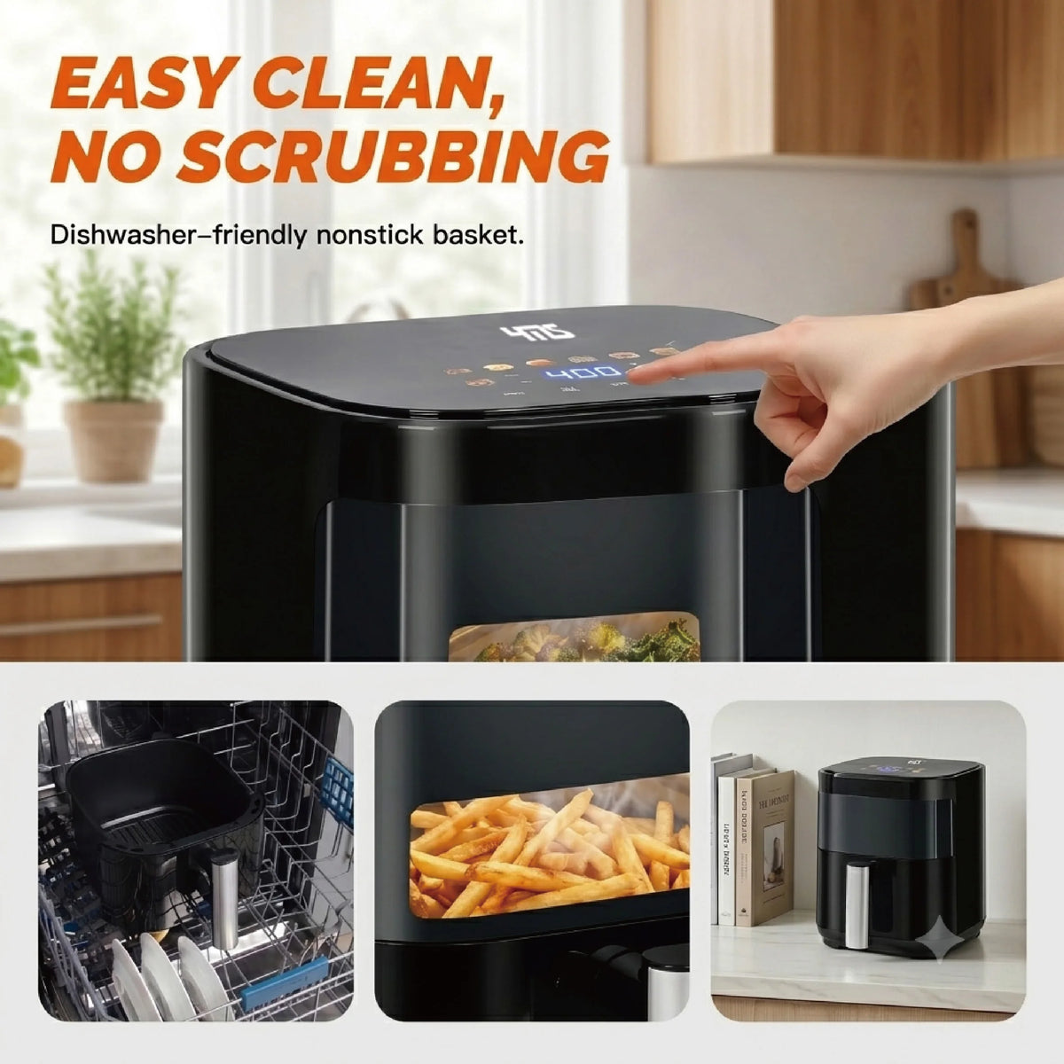YMS 3.2QT Touchscreen Air Fryer with Visible Window, Black, 8-in-1