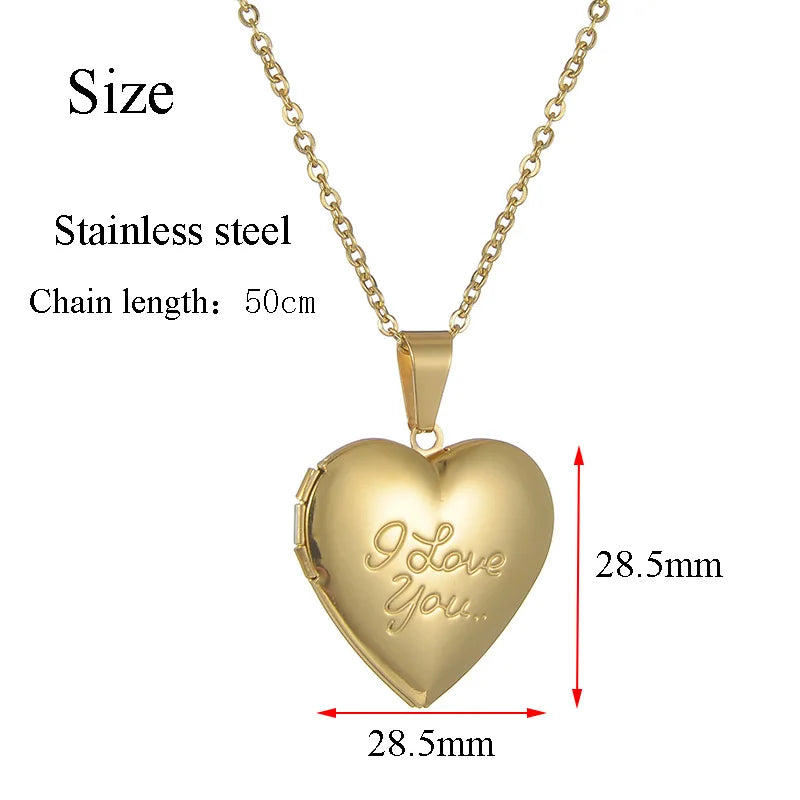 Stainless Steel Heart Locket Pendants Necklaces For Women Gold Color photo frame Valentine lovers Jewelry Gift Dropshipping