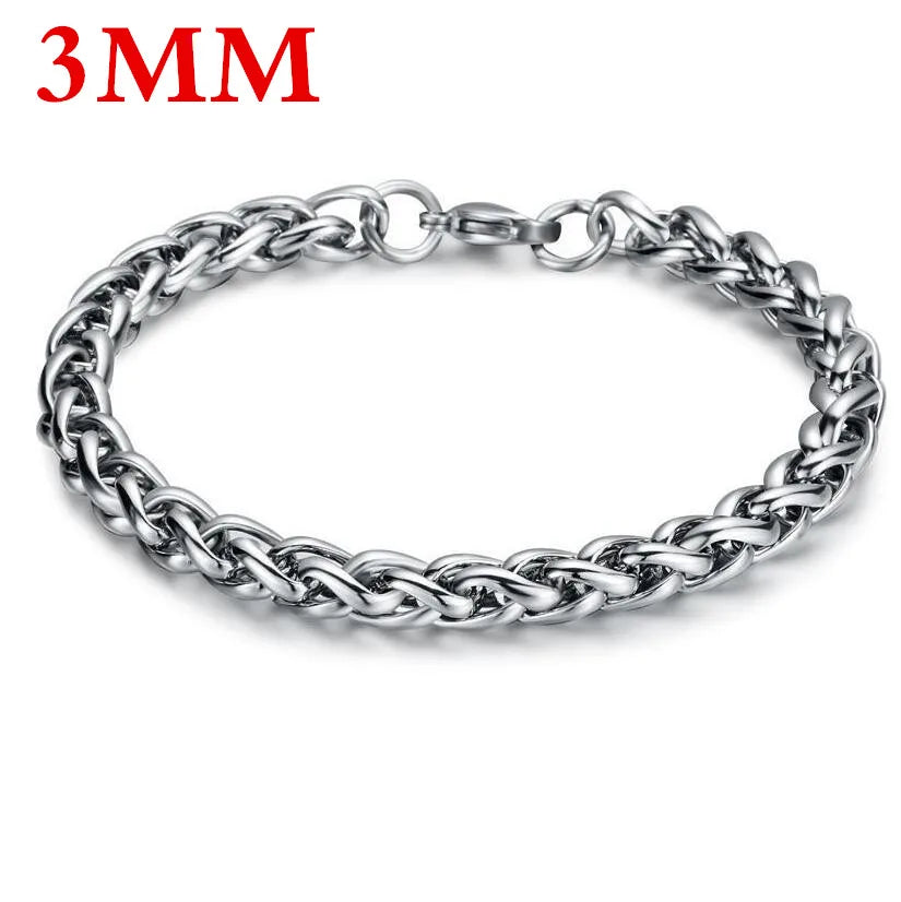 HNSP Simple Stainless Steel Twist Rope Chain Hand Bracelet For Men