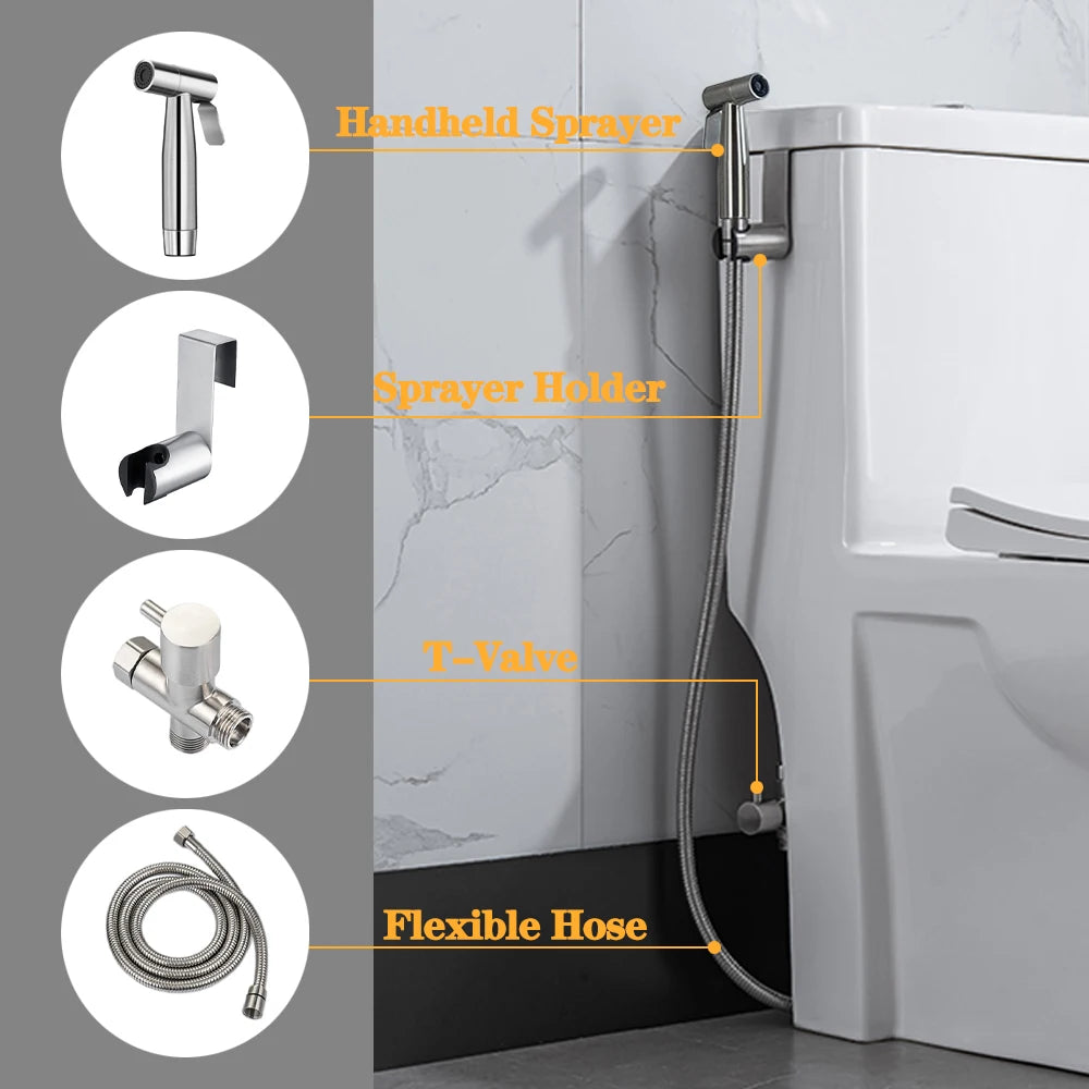 Handheld Toilet Bidet Sprayer Set Kit Stainless Steel Hand Bidet faucet