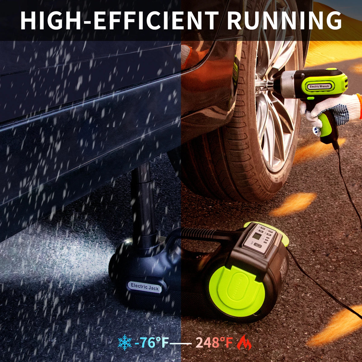 FOVOW 12V Electric Car Jack 5 Ton 4 in 1 Electric Hydraulic Jack 155-450/530mm Car Jack Kit
