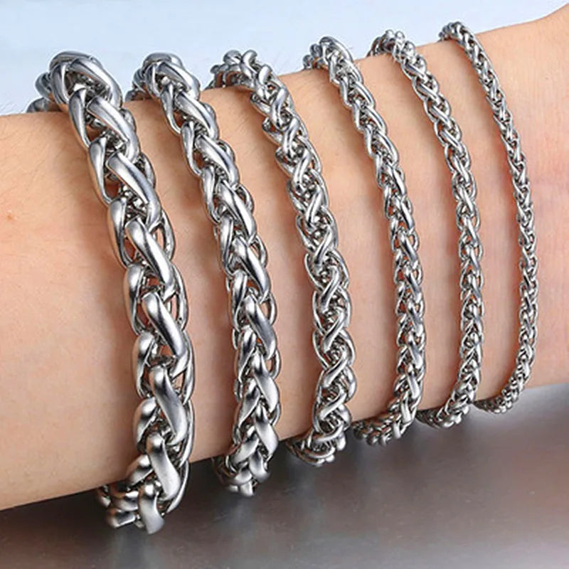 HNSP Simple Stainless Steel Twist Rope Chain Hand Bracelet For Men