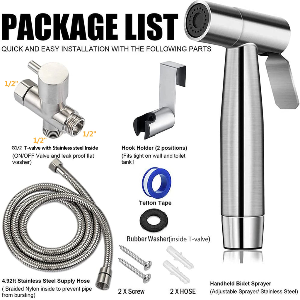 Handheld Toilet Bidet Sprayer Set Kit Stainless Steel Hand Bidet faucet