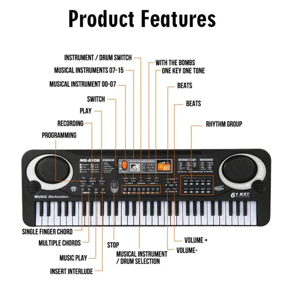 61 Keys Electronic Organ Boy Girl Toy Portable Education Electric Keyboard Piano