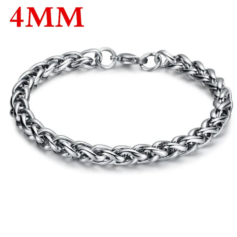 HNSP Simple Stainless Steel Twist Rope Chain Hand Bracelet For Men