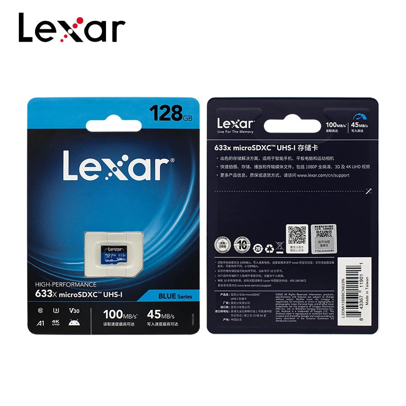 Original Lexar TF Memory Card 633x 32GB 64GB 128GB 256GB SDHC A1 V10 High Speed Micro SD Card SDXC V30 U3 Flash Storage Card