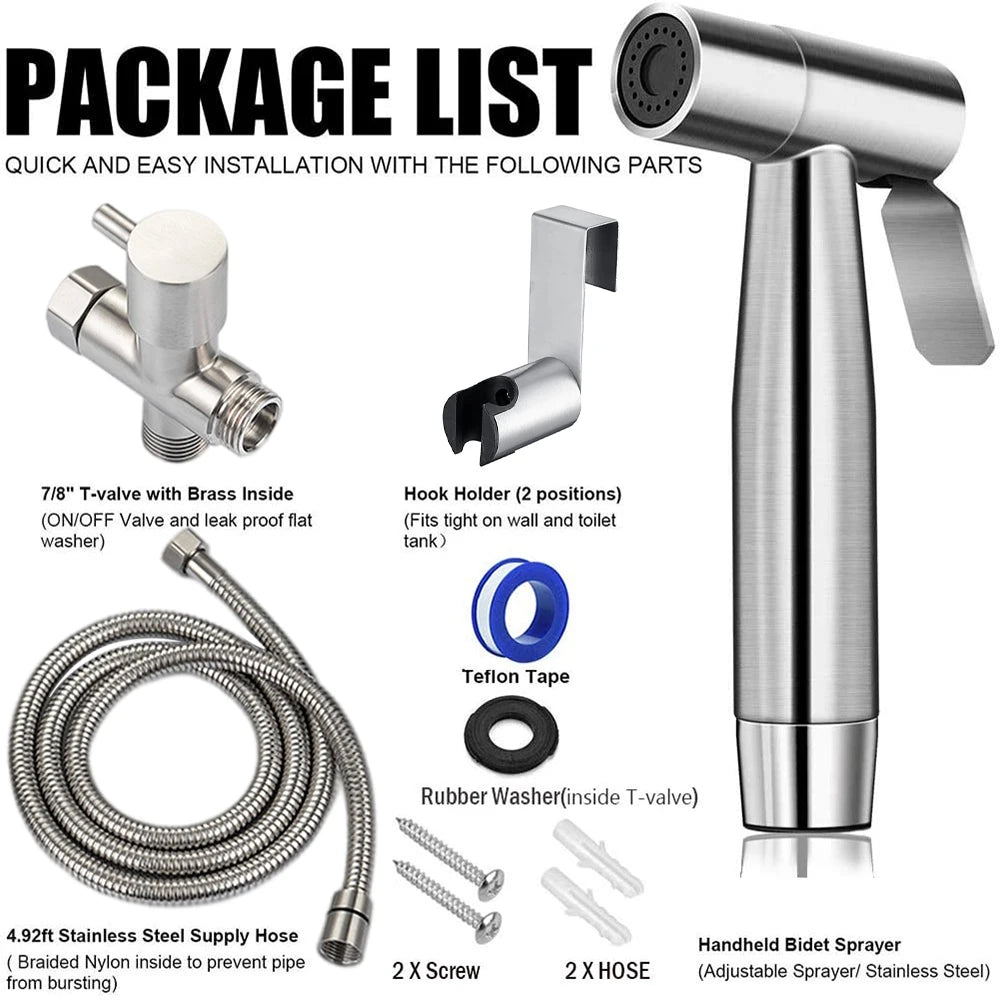 Handheld Toilet Bidet Sprayer Set Kit Stainless Steel Hand Bidet faucet