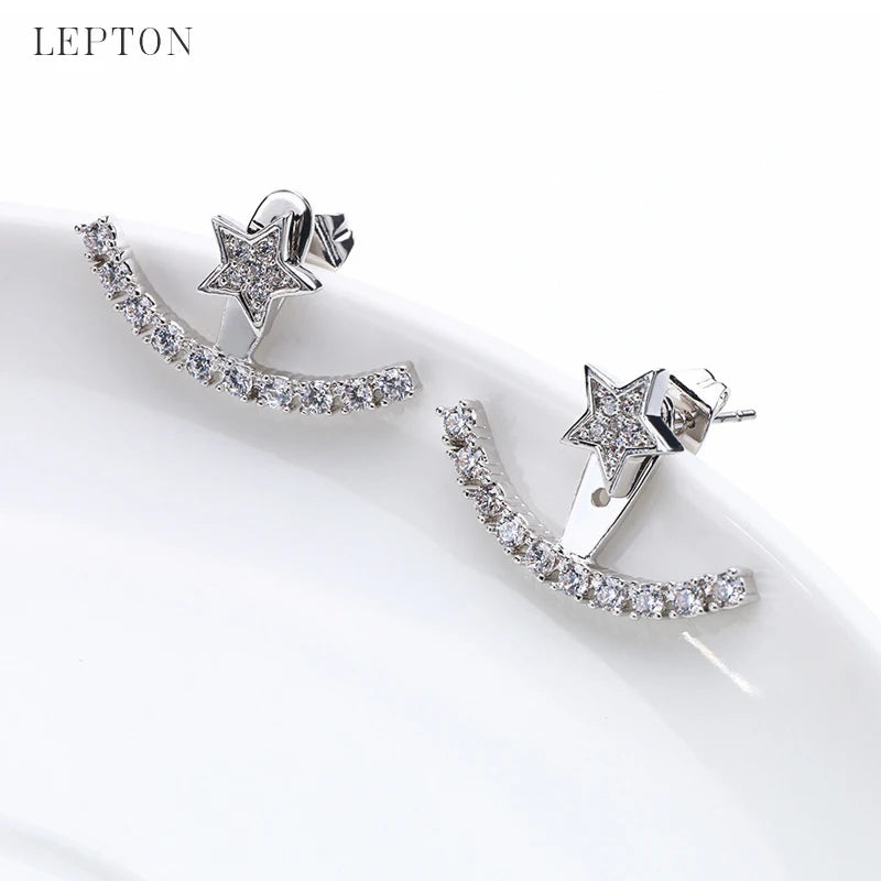Lepton Cubic Zircon Earrings Ear Jackets Trendy Gold/Rose Gold/Silver