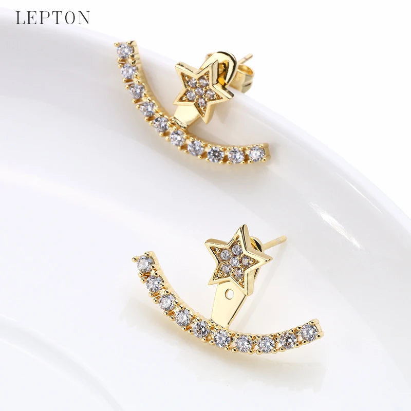 Lepton Cubic Zircon Earrings Ear Jackets Trendy Gold/Rose Gold/Silver