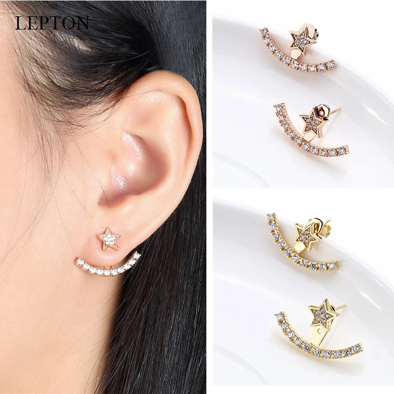 Lepton Cubic Zircon Earrings Ear Jackets Trendy Gold/Rose Gold/Silver