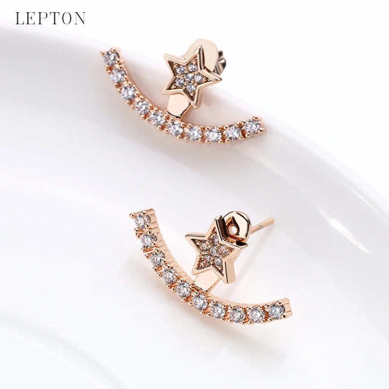 Lepton Cubic Zircon Earrings Ear Jackets Trendy Gold/Rose Gold/Silver