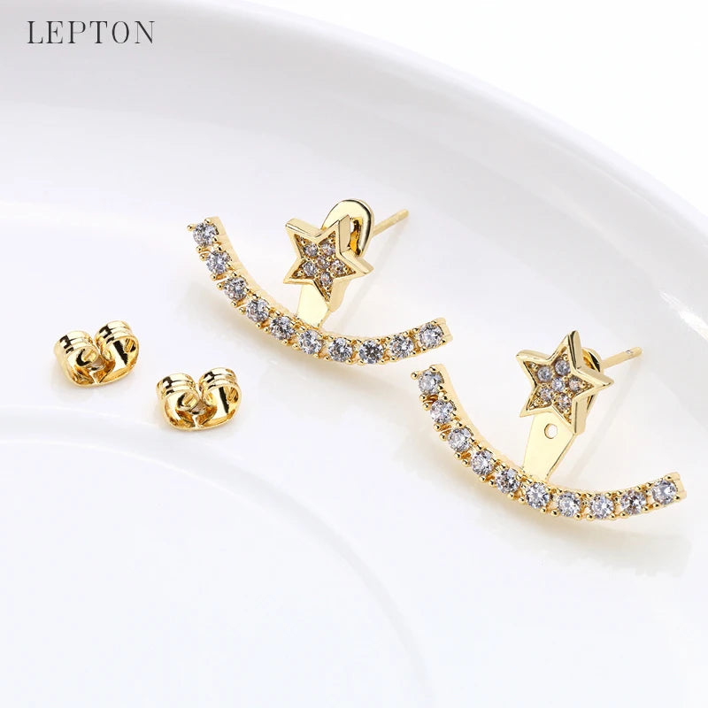 Lepton Cubic Zircon Earrings Ear Jackets Trendy Gold/Rose Gold/Silver