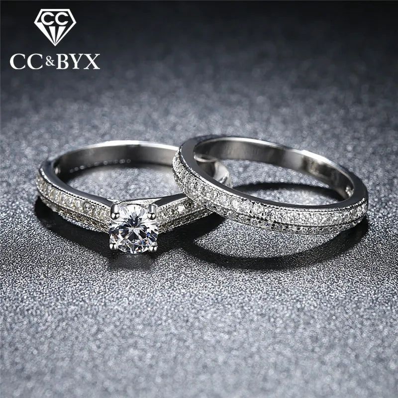 CC Lovers Jewelry Rings For Women 2pcs Bridal Sets