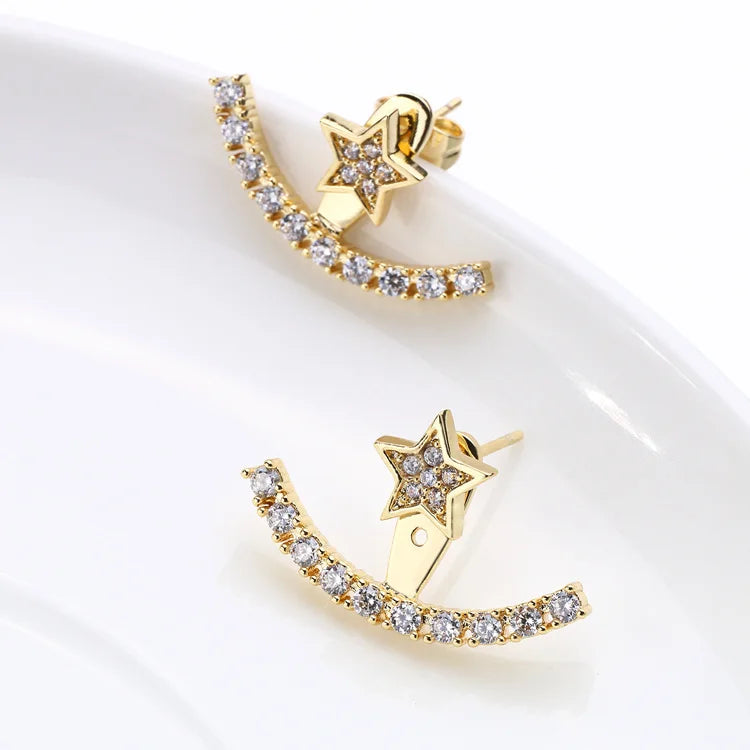 Lepton Cubic Zircon Earrings Ear Jackets Trendy Gold/Rose Gold/Silver