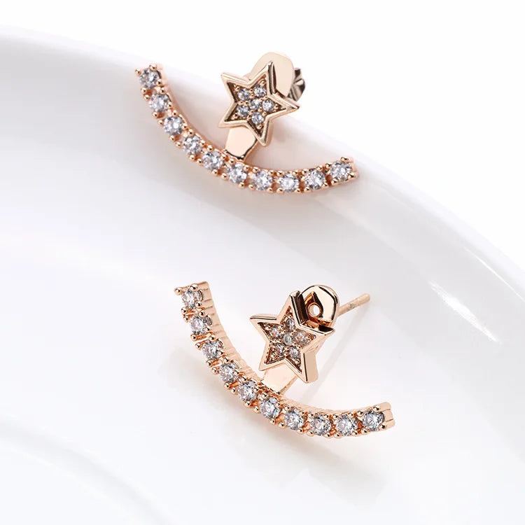 Lepton Cubic Zircon Earrings Ear Jackets Trendy Gold/Rose Gold/Silver
