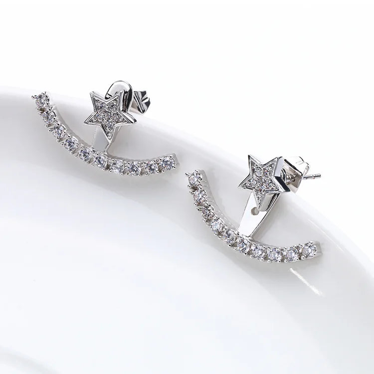 Lepton Cubic Zircon Earrings Ear Jackets Trendy Gold/Rose Gold/Silver