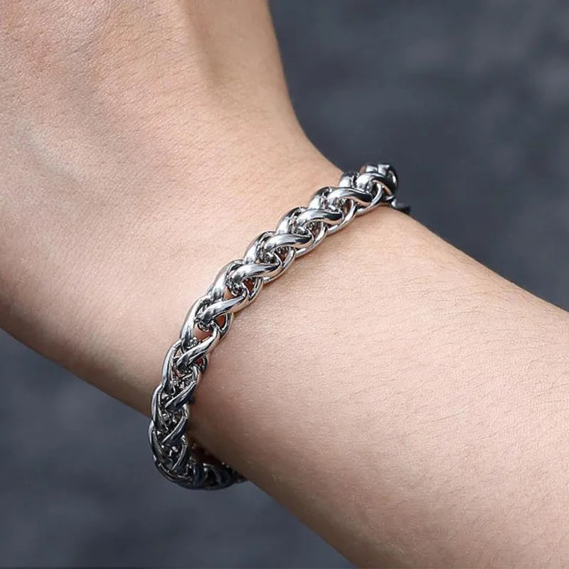 HNSP Simple Stainless Steel Twist Rope Chain Hand Bracelet For Men
