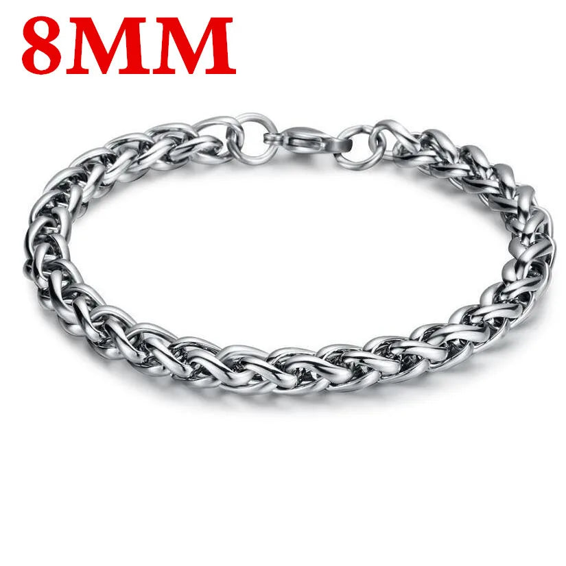 HNSP Simple Stainless Steel Twist Rope Chain Hand Bracelet For Men