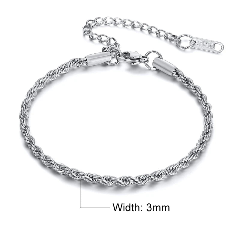 Vnox Unisex Rope Chain Bracelets for Men Women