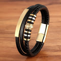 XQNI Fashion Promotion Multi-layer Leather Stainless Steel Metal Luxury Men's Leather Bracelet Accessories For New Year's Gift