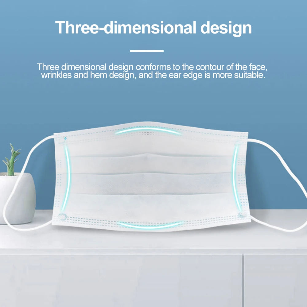 Mouth Masks 3-layer Anti-Dust Disposable Mascarillas  Non Woven Meltblown Cloth Masks Elastic Ear Loop Face Mask