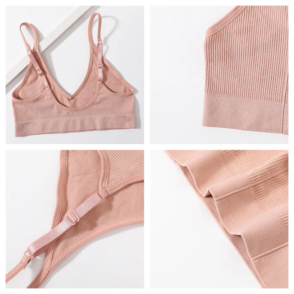 Women Seamless Bra And Panties Set Low Rise Thongs U-Shape Back Crop