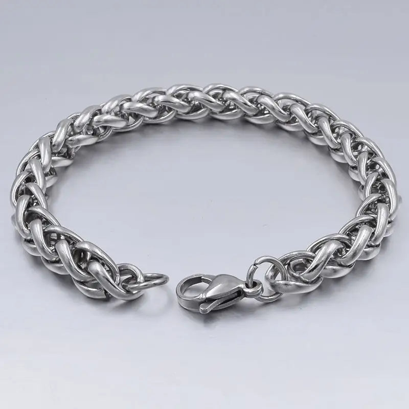 HNSP Simple Stainless Steel Twist Rope Chain Hand Bracelet For Men