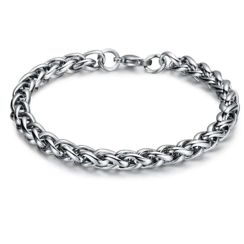 HNSP Simple Stainless Steel Twist Rope Chain Hand Bracelet For Men