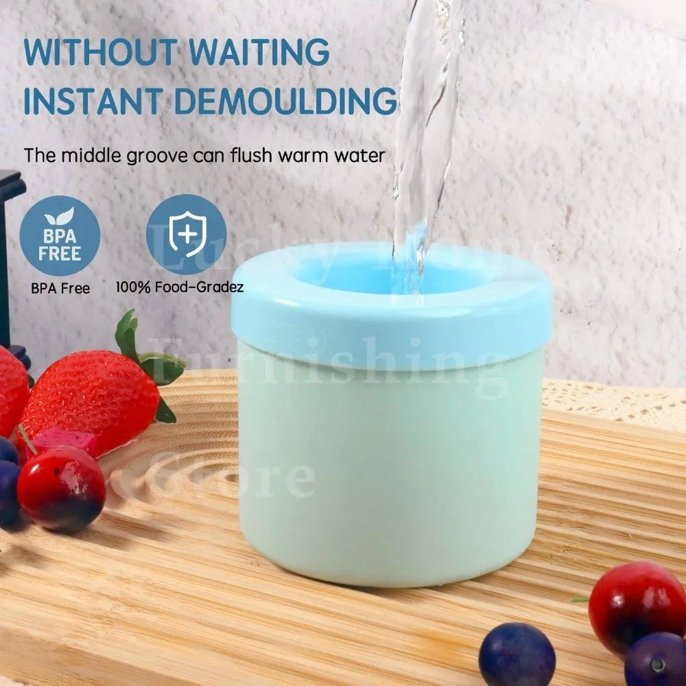 2-in-1 2/1pcs Ice Bucket & Maker, Round Silicone Mold with Quick Freeze Tray