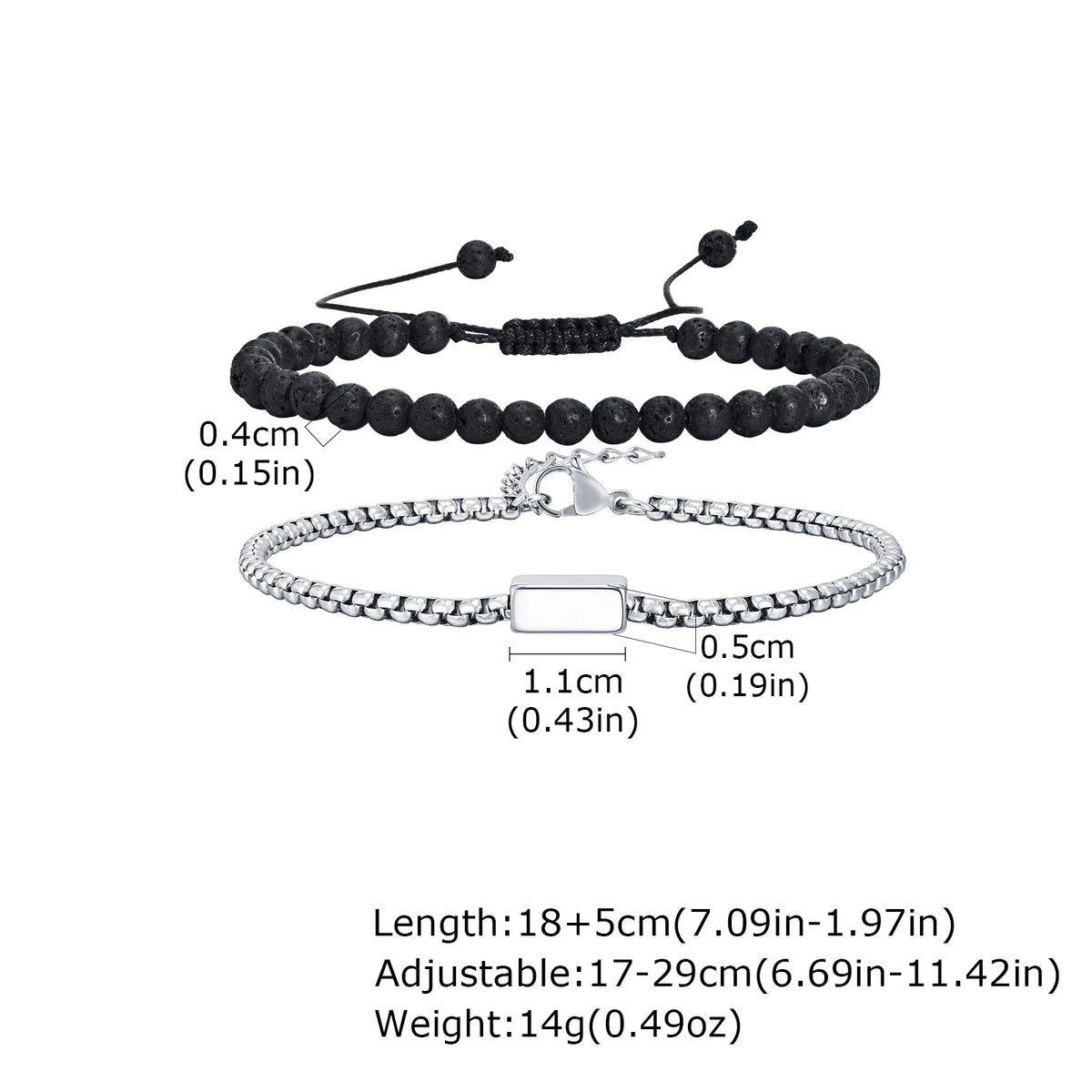 2pcs Bracelet for Men Boys,Adjustable Woven 4mm