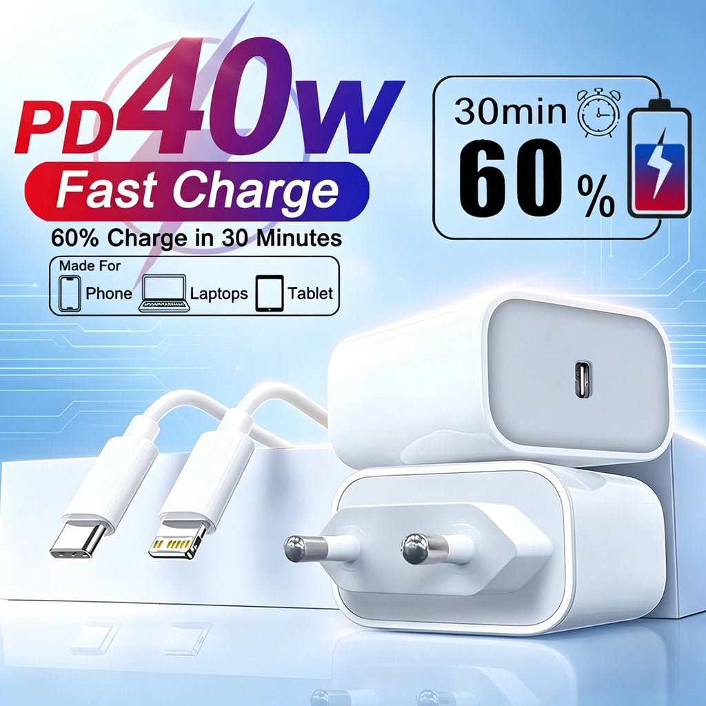 PD 40W For iPhone 14 Pro Max Fast Charger For iPhone 16 17 15 13 12 11 Pro Max