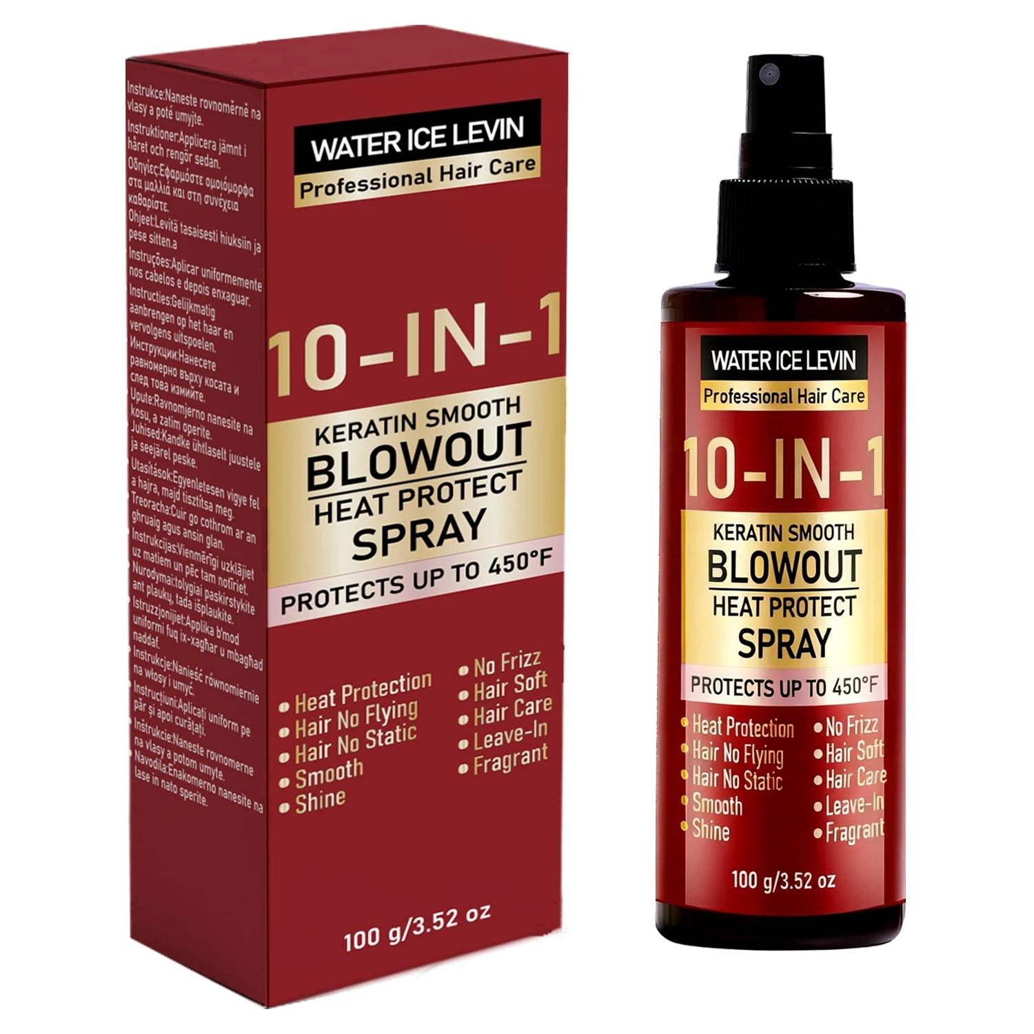 Keratin Heat Protect Spray 100g with Hyaluronic Acid & Collagen - Smoothing Anti Frizz Leave-In Hair Care for Blowout & Styling