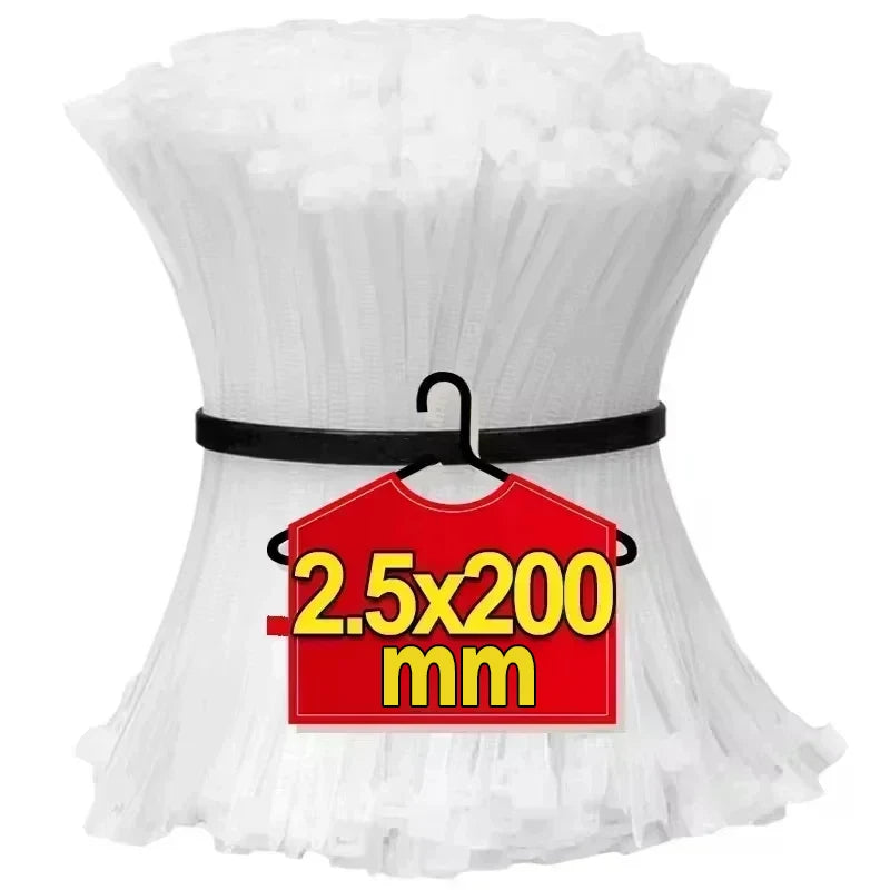 Black White Nylon Cable Ties Adjustable Self-locking Fastening Rings Zip Tie Cable Wires Fixing Ties for Home Offices Industrial