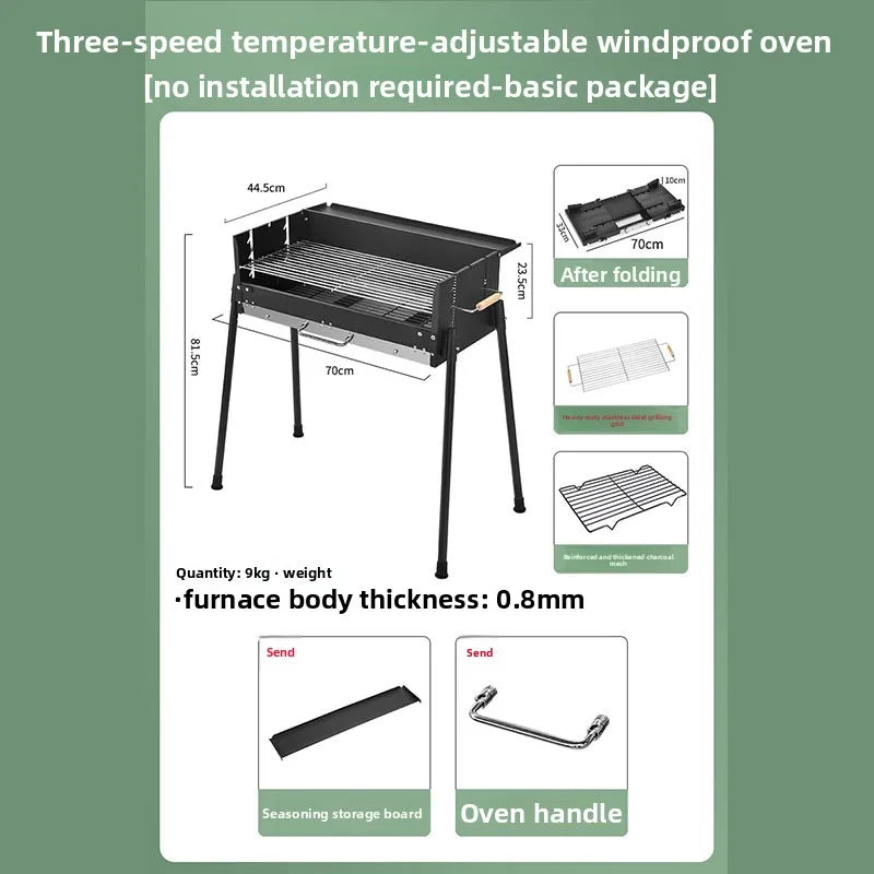 Portable Outdoor Charcoal Folding Stainless Steel Thickened BBQ