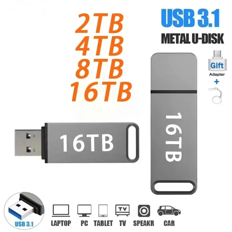 64TB Flash Drive Metal High-Speed Wireless Bluetooth Transmitter USB 16TB 2TB Car Stereo Music Audio Receiver Bluetooth Adapter
