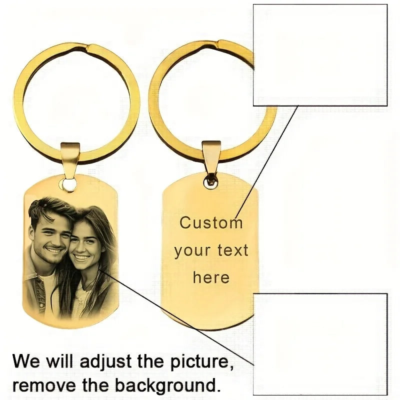 Personalized photo keychain, custom-engraved stainless steel dog tag, is the perfect commemorative gift