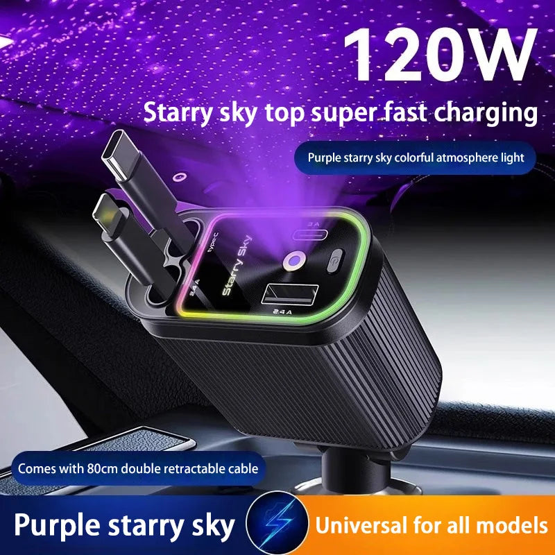 Aromatic Starlight In Roof Retractable Charger With Lightening Cable Dual Charge