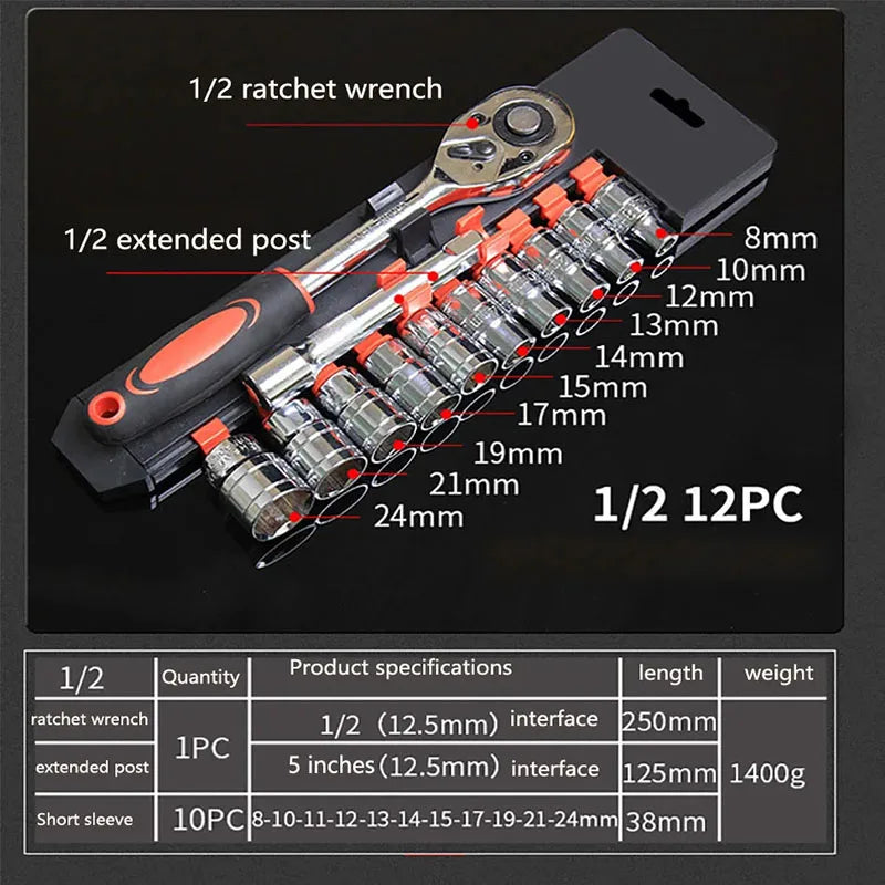 1/4 3/8 1/2 inch Socket Wrench Set Extension Rod Multi-function