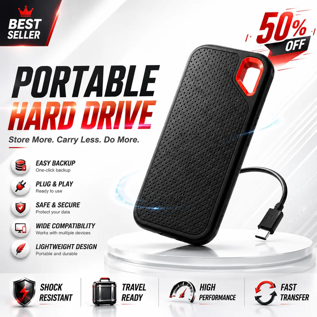 1TB Portable SSD Waterproof Shockproof for Desktop Computer Plug&Play High Speed External Solid State Drive