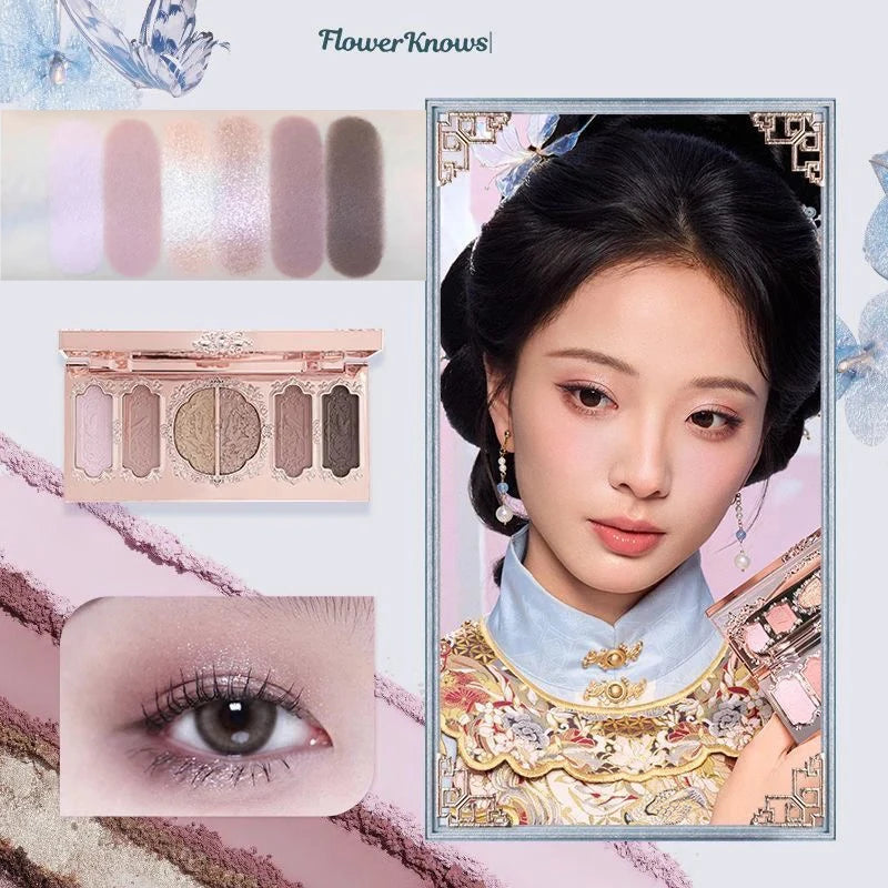 Flower Knows Strawberry Rococo Eyeshadow Pressed Glitter 5 Color Eye Shadow Creamy Texture Natural Bronze Cosmetic Eye Shadows