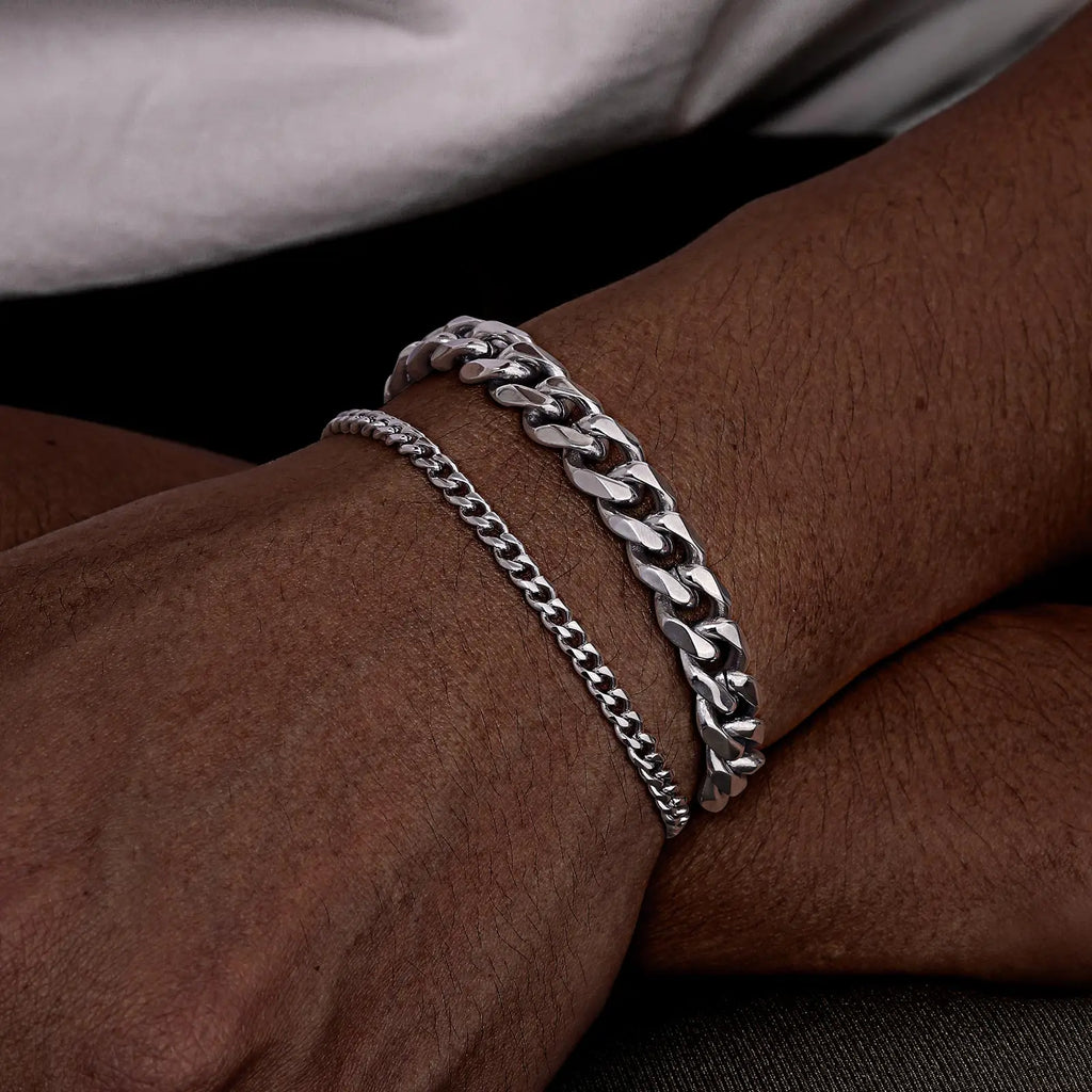 2pcs Men's Chain Bracelets,Stainless Steel Silver Gold Black Color
