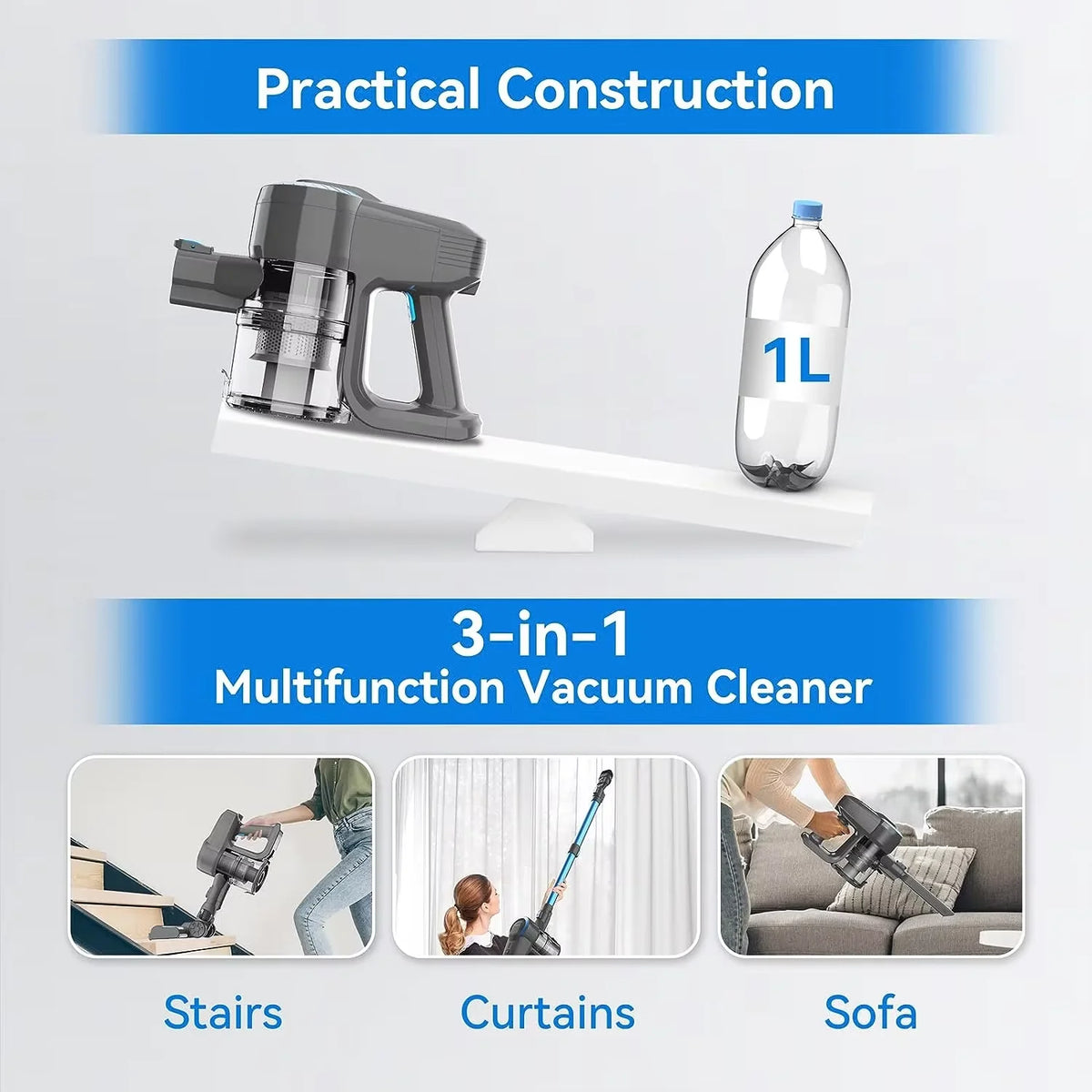 DEVOAC N300 Cordless Vacuum Cleaner 6 in 1 Powerful Ultra-Lightweight Handheld Stick Vacuum 2200mAh Battery for Carpet Hardfloor