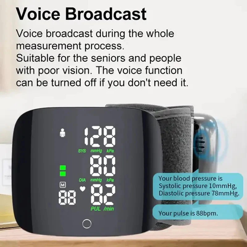 Rechargeable Wrist Blood Pressure Monitor New Touch Screen LED
