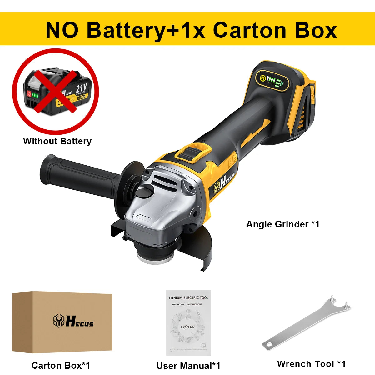 Hecus 125MM Brushless Electric Angle Grinder M14 Cordless 4 Speed Polishing Cutting Woodworking